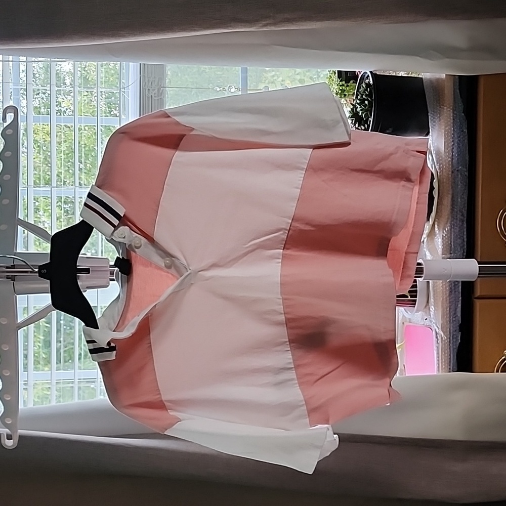 Wild Fable Cropped Collared Shirt Pink and White sz M